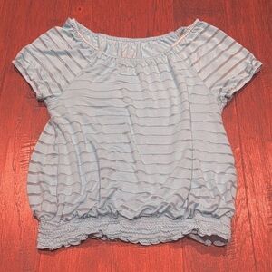INC Medium Striped Light Blue Short Sleeve Top